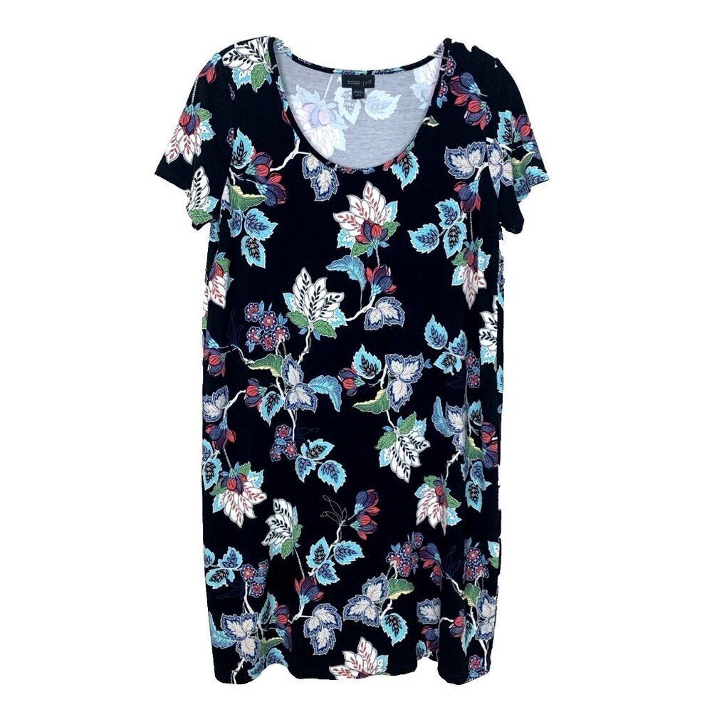 J Jill Womens Short Sleeve Dress S Petite Black Floral Paisley Knit Travel Easy